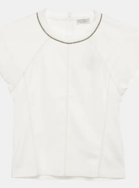 Brunello Cucinelli White Jersey Monili Detail Top 8 Yrs