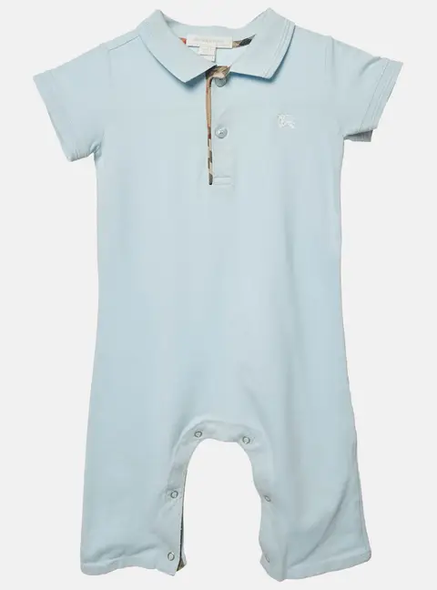 Burberry Kids Blue Cotton Pique Romper 12M