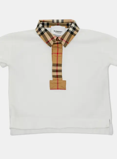 Burberry Kids White Printed Collar Detail Polo Shirt 6 Months