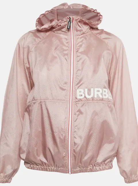 Burberry Children Pink Logo Print Nylon Perforated Hooded Jacket 12 Yrs