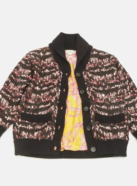 Gucci Kids Black /Print Tiger Sequins Cardigan 8Yrs