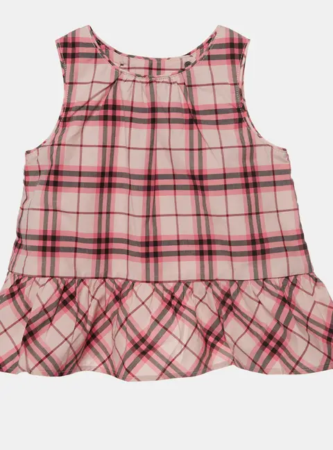 Burberry Children Pink Check Print Cotton Ruffled Top 18M
