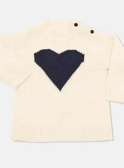 Burberry Children Cream Heart Intarsia Knit Long Sleeve Sweater 18M