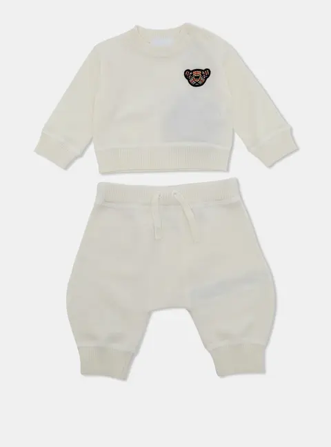 Burberry Baby Kids Cream Thomas Bear Knit Two-Piece Sweater and Pants Set 1M