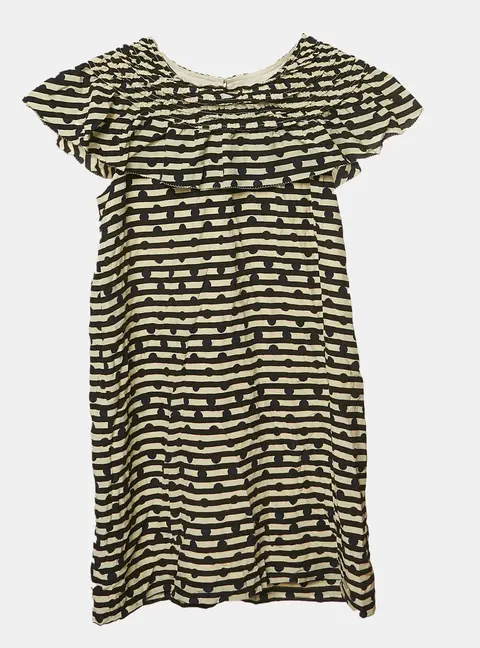 Burberry Children Cream Stripe Print Silk Ruffled Lilla Dress 10 Yrs