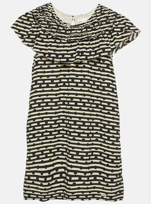 Burberry Kids Cream/Black Striped Silk Ruffed Dress 12 Yrs