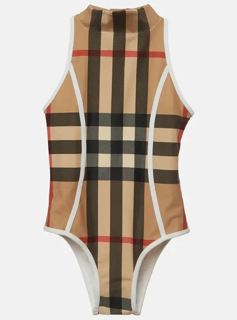 Burberry Beige Archive Check Print Nylon One-Piece Swimsuit 6Yrs