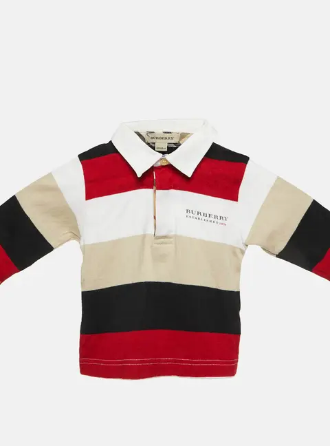 Burberry Kids Multicolor Striped Cotton Polo T-Shirt 6M