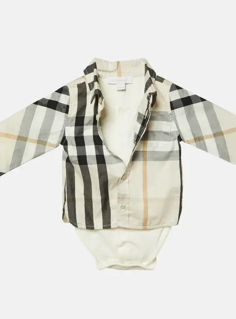 Burberry Kids Cream Nova Check Cotton Unisex Shirt Bodysuit 3M
