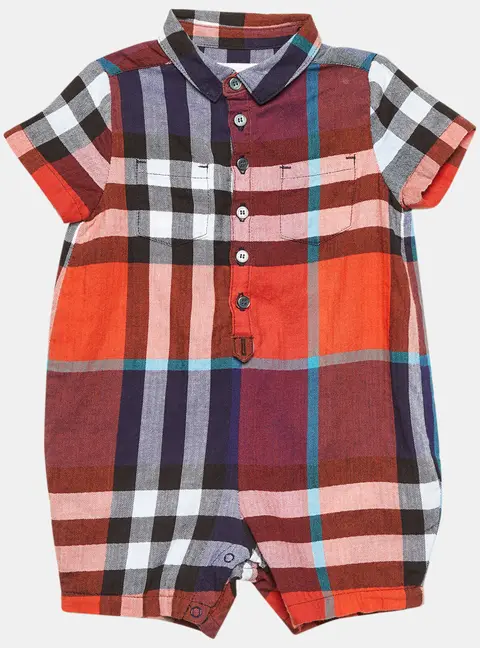 Burberry Children Multicolor Tartan Check Herringbone Cotton Onesie 9 M