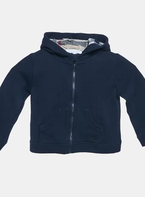 Burberry Children Kids Navy Blue Cotton Knit Zip-Up Hooded Jacket 2 Yrs