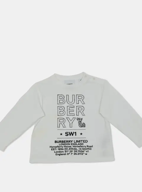 Burberry Kids Logo Print White Cotton Long Sleeve T-Shirt 18 M