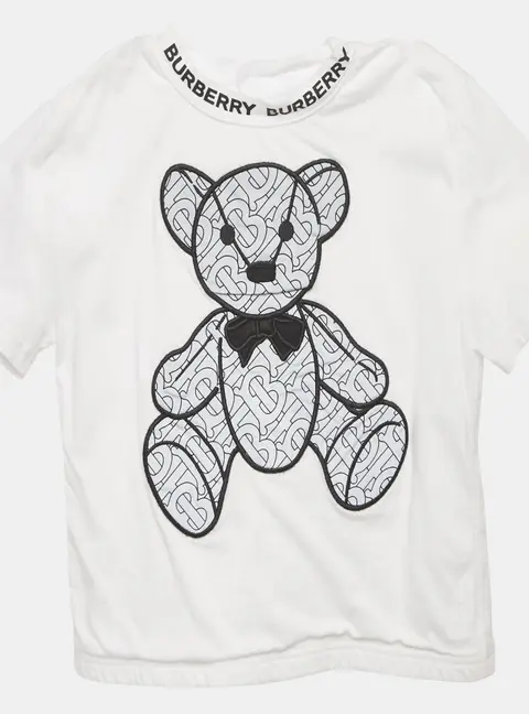Burberry Kids White Cotton Thomas Bear Applique Detail T-Shirt 18M
