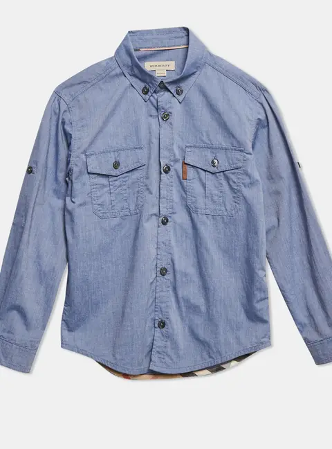 Burberry Kids Blue Chambray Long Sleeve Shirt 5 Yrs