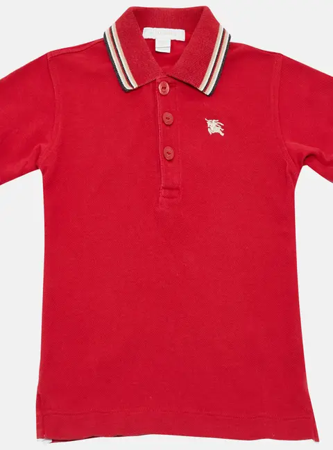 Burberry Kids Red Pique Cotton Polo T-Shirt 6M