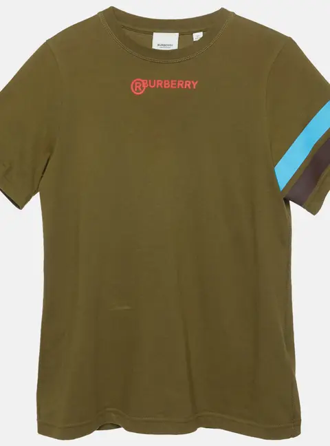 Burberry Olive Green Logo Print Cotton Crew Neck T-Shirt 14 Yrs