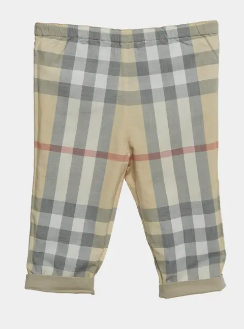 Burberry Children Beige Check Roll-Up Cotton Pants 12M