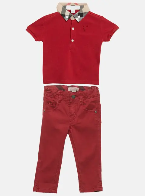 Burberry Children Red/White Cotton 3 Piece Set 6M/12M