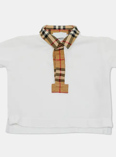 Burberry Kids White Checks Cotton Polo T-Shirt 6M