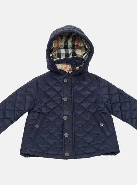 Burberry Children Navy Blue Nylon Quilted Jacket 9M