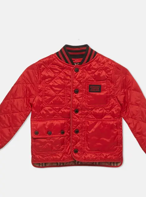 Burberry Kids Red Diamond Quilted Synthetic Jacket 6 Yrs