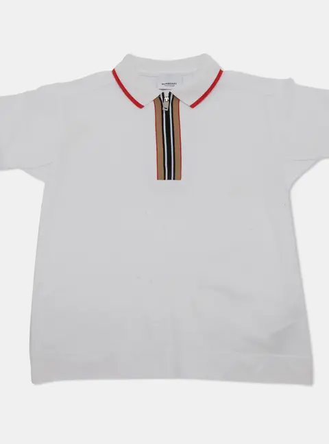 Burberry  Kids White Pique Zip-Up Polo T-Shirt 8Yrs