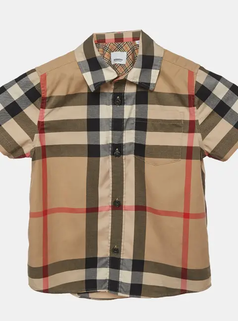 Burberry Kids Beige Check Print Cotton Short Sleeve Shirt 4 Yrs