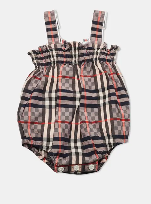 Burberry Kids Vintage Check Pattern Cotton Romper 3M