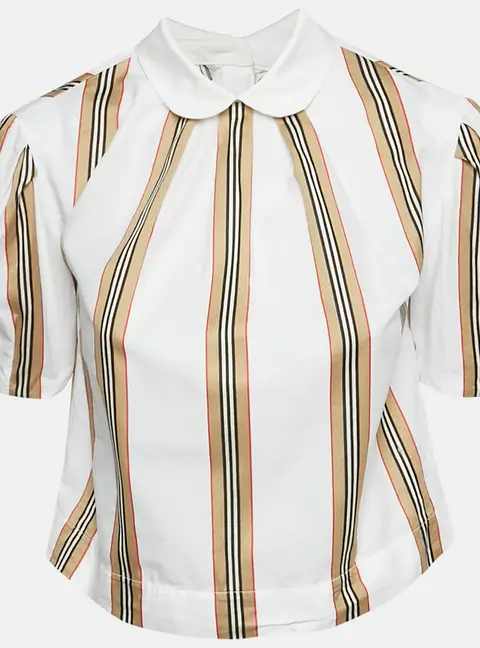 Burberry White Cotton Nova Stripe Detail Button Back Top 10yrs