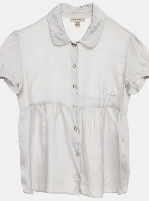 Burberry Light Grey Silk and Cotton Button Front Top 16 Yrs