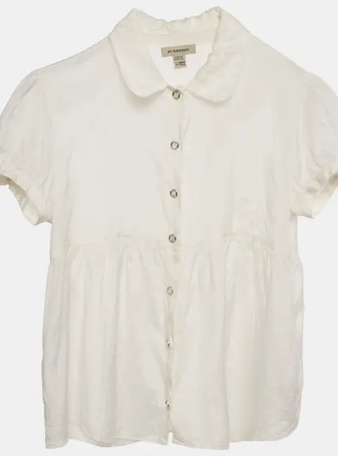 Burberry Kids White Silk and Cotton Button Front Top 16 Yrs