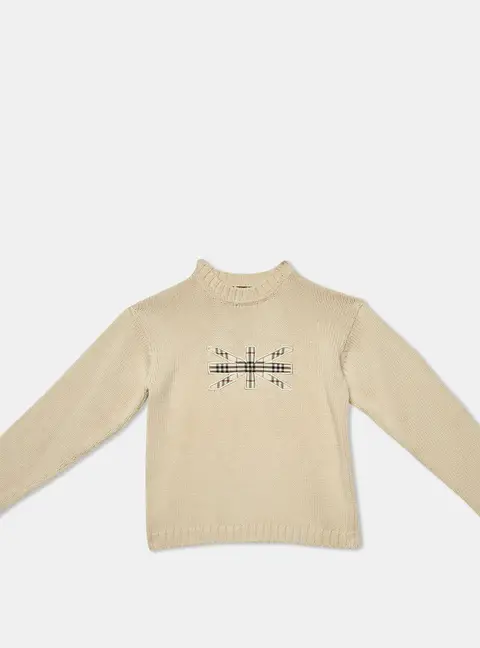 Burberry Beige Embroidered Cotton Full Sleeve Jumper 10 Yrs