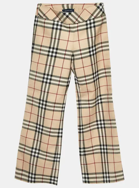 Burberry Kids Beige Vintage Check Wool Blend Wide Leg Pants 8 Yrs