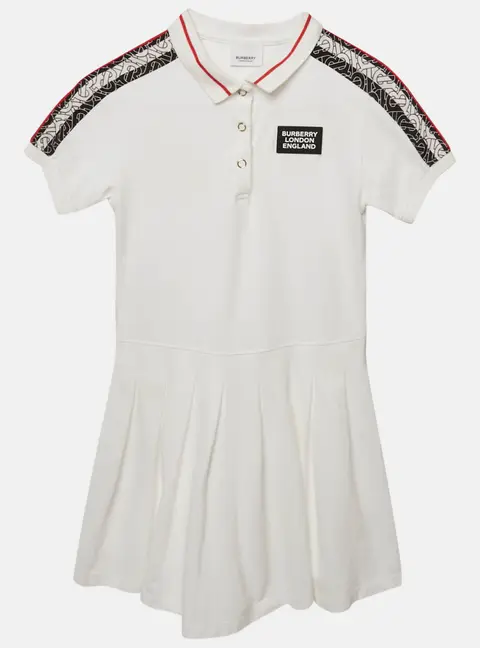 Burberry White Cotton Knit Logo Detail Pleated Dress 10 Years