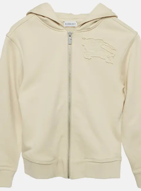 Burberry Beige Cotton Clyde EKD Zip Hoodie Size 8 Yrs