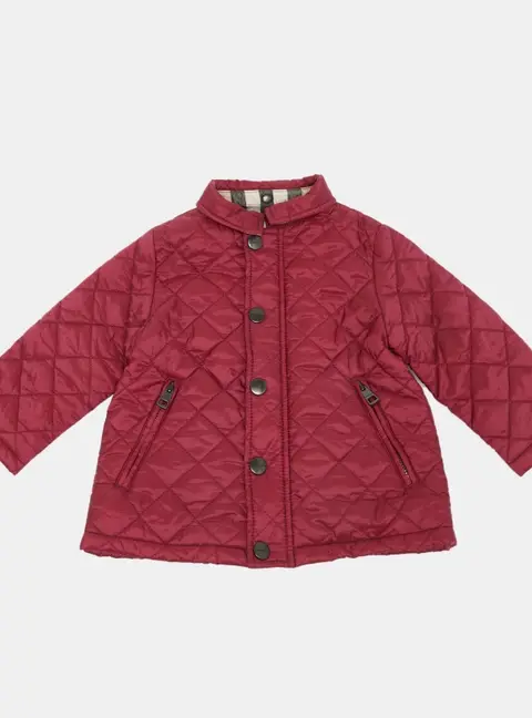 Burberry Kids Burgundy Synthetic Quilted Jacket 9M