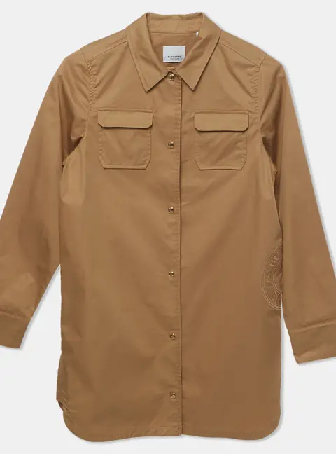 Burberry Kids Beige Logo Embroidered Cotton Shirt Dress 12 Yrs