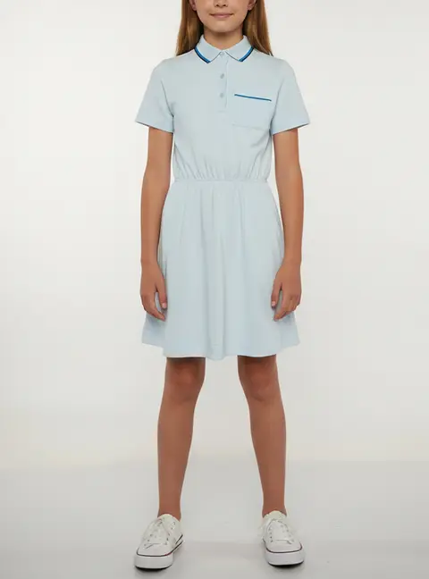 Burberry Kids Blue Logo Graphic Pique Knit Polo Shirt Dress 12 Yrs