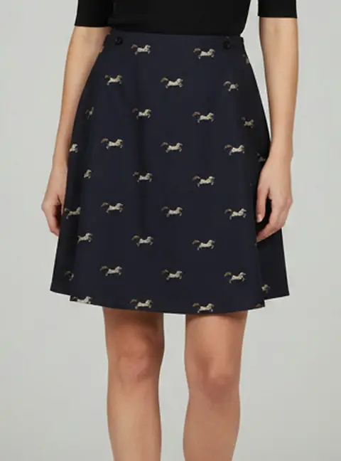 Burberry Navy Blue Printed Wool Blend Draped Skirt 14 Yrs .