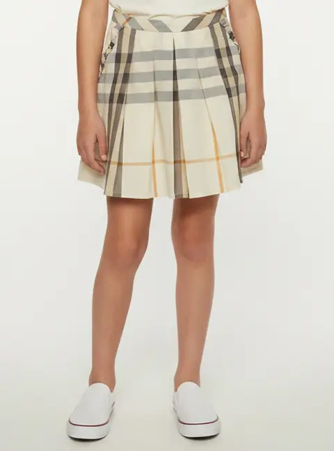 Burberry Beige Plaid Cotton Pleated Skirt 14 Yrs