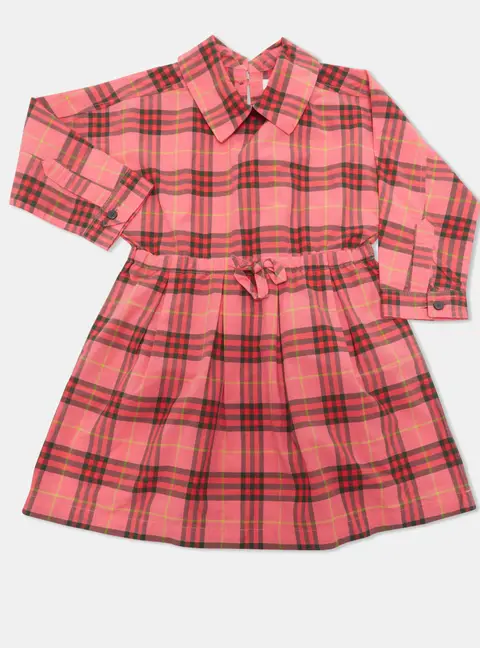 Burberry Kids Pink Check Print Cotton Poplin Dress 12 M
