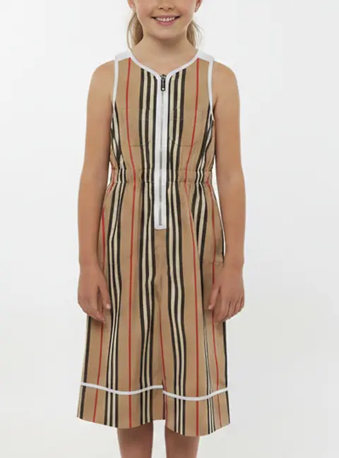 Burberry Kids Beige Striped Poplin Zip-Up Jumpsuit 4 Yrs