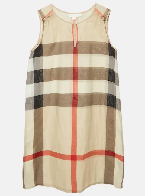 Burberry Beige Nova Check Cotton Sleeveless Dress 12 years