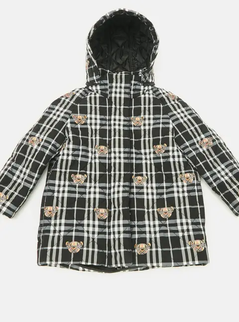 Burberry Kids Monogram Teddy Print Checks Nylon Puffer Jacket 6Yrs