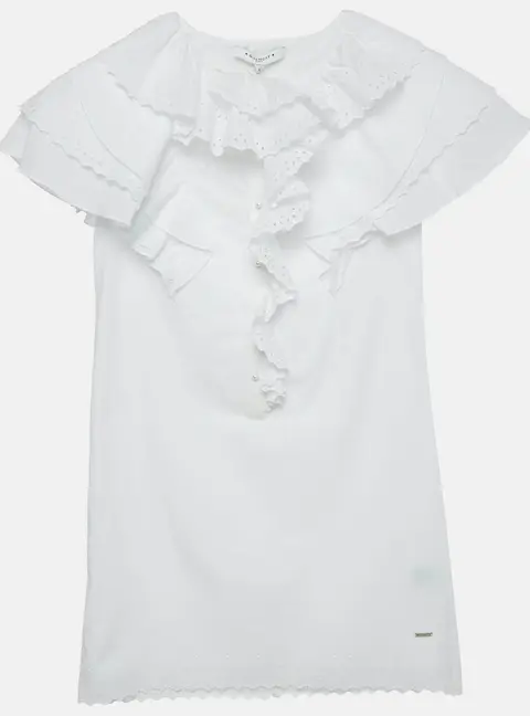 Givenchy Kids White Broderie Fracaise Cotton Ruffled Dress 10 Yrs