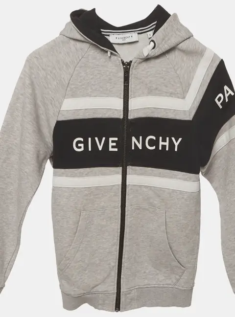 Givenchy Kids Grey Logo Print Cotton Hooded Sweatshirt 8 Yrs