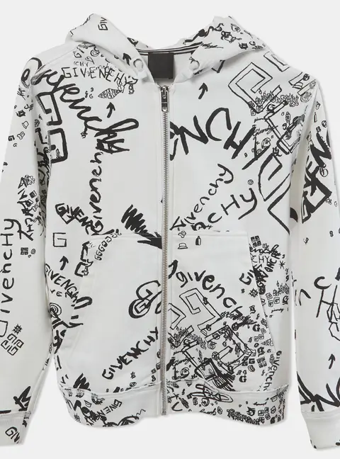 Givenchy Kids White Graffiti Print Cotton Knit Hoodie 10 Yrs