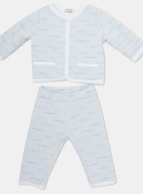 Givenchy Light Blue Logo Printed Stretch Cotton Set 6M