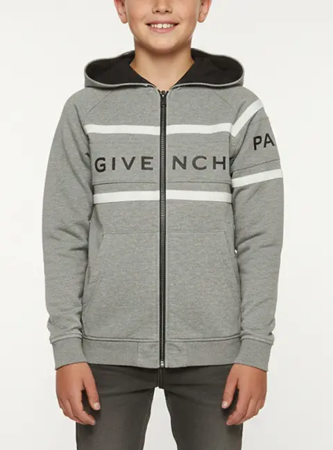 Givenchy Kids Grey Logo Cotton Knit Hoodie 12 Yrs