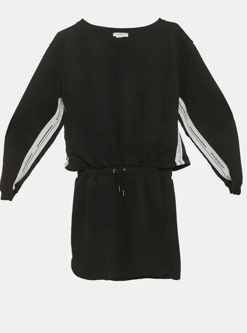 Givenchy Kids Black Cotton Logo Band Strip Tie Waist Dress 12 Yrs